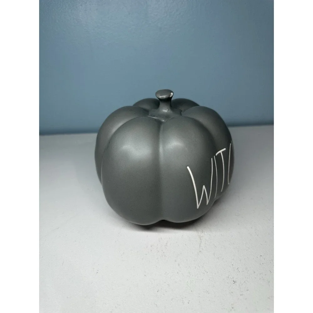 Rae Dunn Halloween MEDIUM Gray Pumpkin 